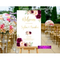 Burgundy Wedding Welcome Sign,Marsala Wedding Welcome sign,(20w)